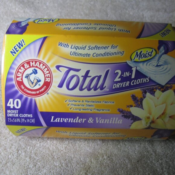 ARM AND HAMMER Total 2 in 1 Dryer Cloths New 40 Count Lavender & Vanilla Rare - Picture 2 of 4